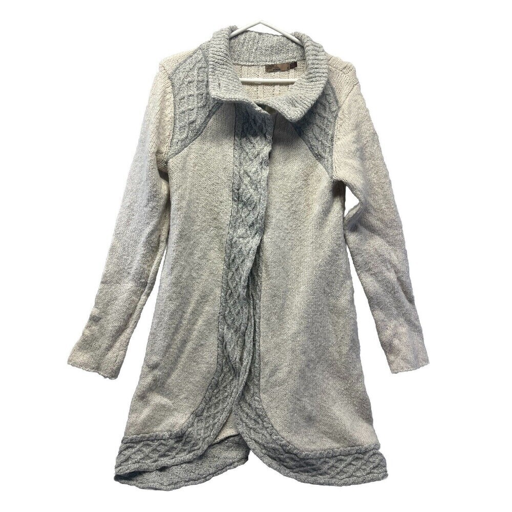 Prana Sweater Woman’s Medium Cream Gray Angelica Cardigan Long Line Duster Knit